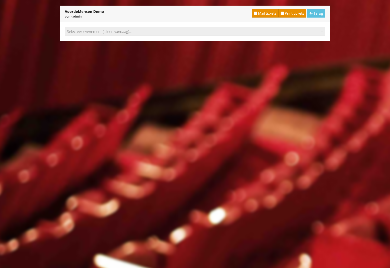 Check-in scherm (demo, geen events vandaag)