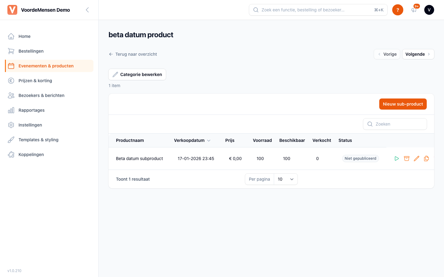 Detailpagina van een productcategorie met sub-producten