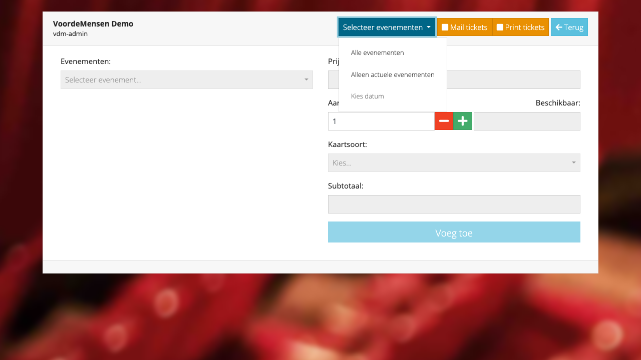Event-filter met 3 opties