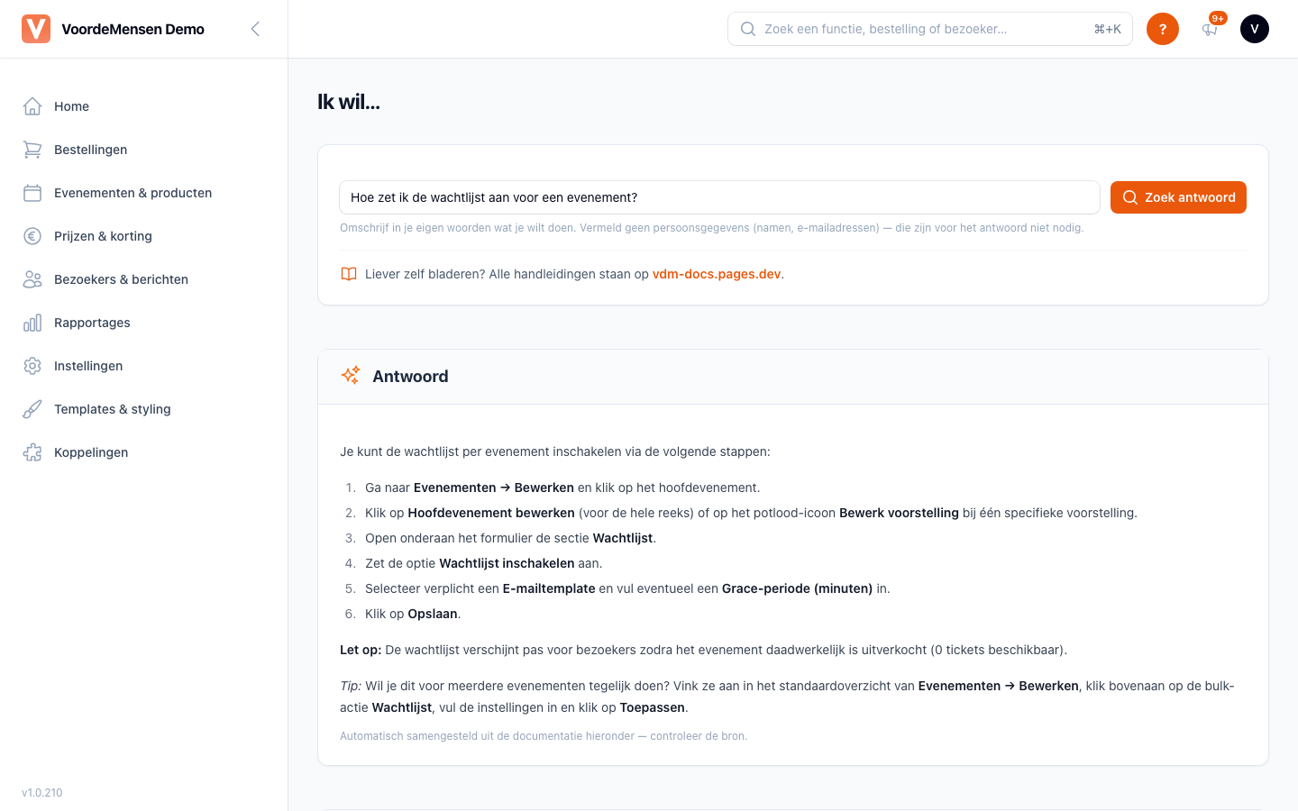 De pagina Ik wil… met een antwoord