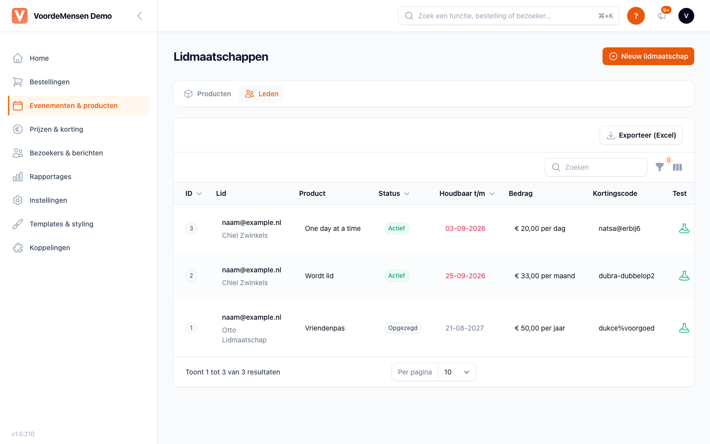 Lidmaatschappen — Leden-tab