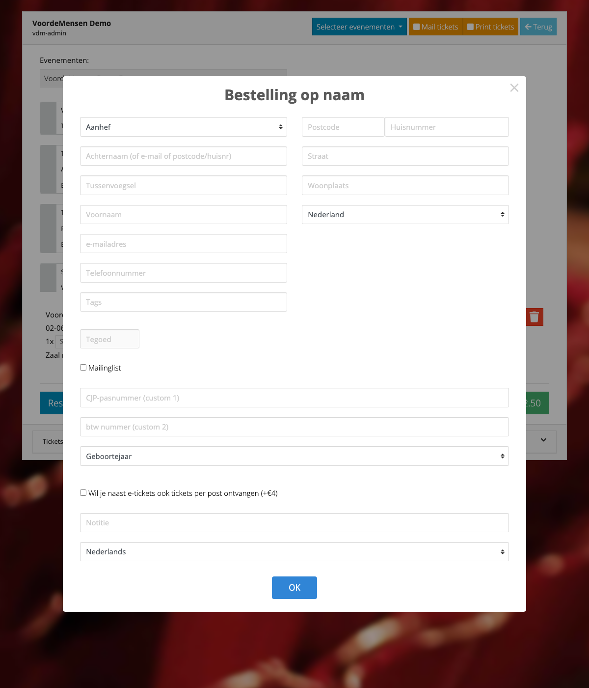 Bestelling op naam — volledige klant-formulier