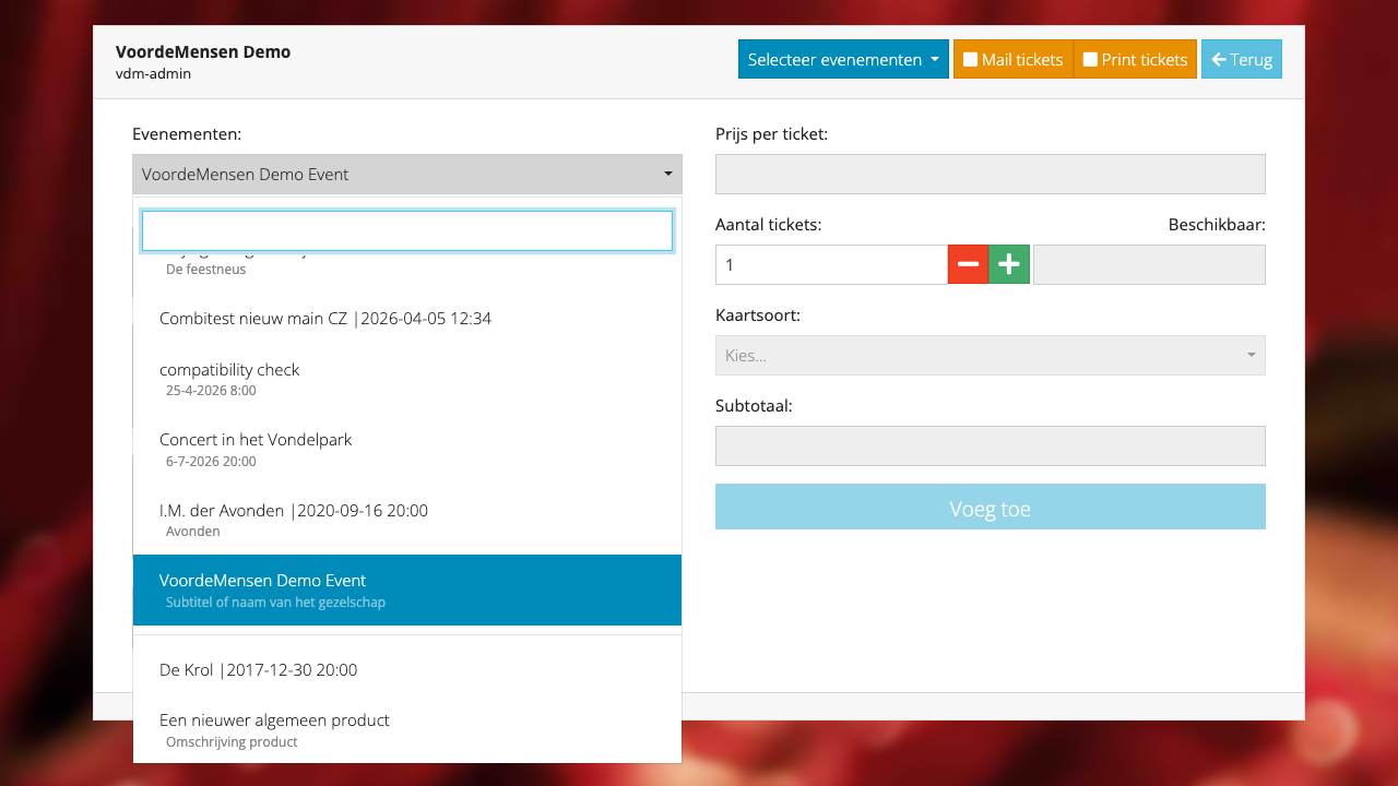 Event gekozen + sub-events + ticket-form