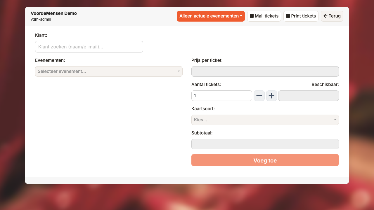 POS bij het openen (geen event gekozen)