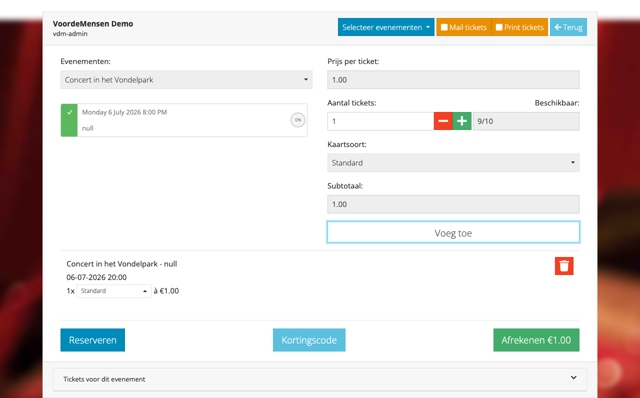 POS met ticket in cart + 3 bottom-knoppen